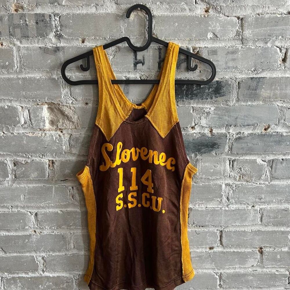 Vtg 1950s Wilson Wool Knit Jersey Tank Slovenec 114 Athletic
